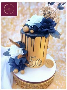 Gold Ginkgo Leaf Drip Cake