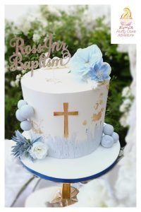 Pastel Blue Cake with gold accents