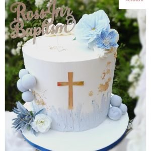 Pastel Blue Cake with gold accents
