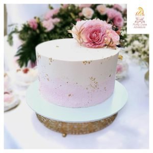 Simple Floral & Gold Celebration Cake in Pink