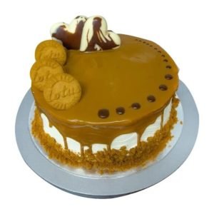 Cake topped with Lotus caremelised biscuits and chocolate hearts